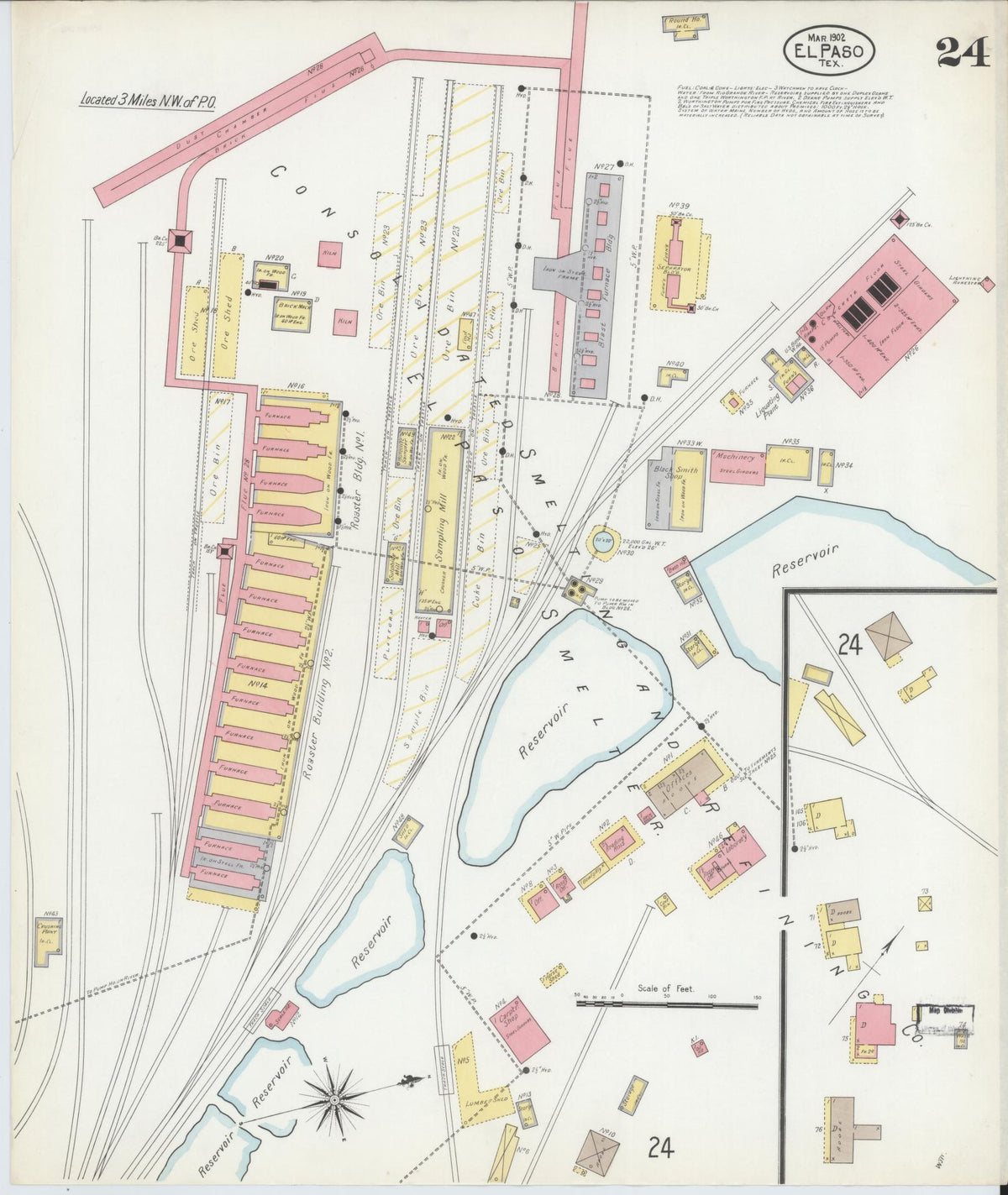 Sanborn Fire Insurance Map from El Paso, El Paso County, Texas (1902), Sheet #0024 - Historic Sanborn Fire Insurance Map Print, vintage old map wall art, antique decor, genealogy gift, Texas Texas map