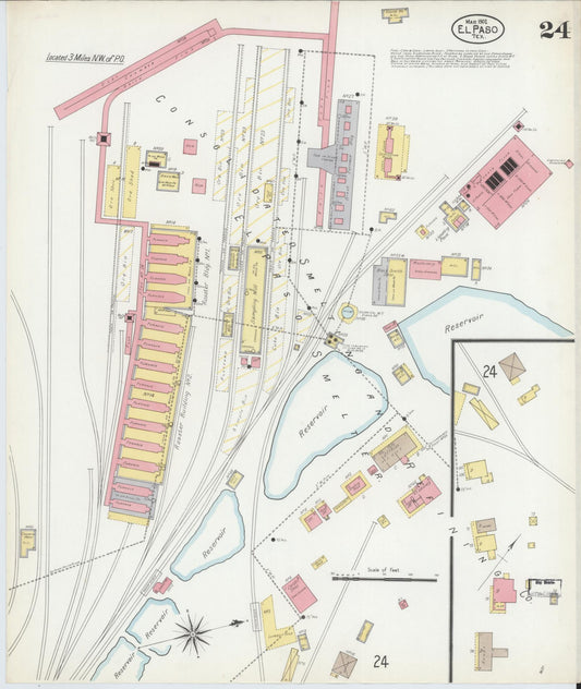 Sanborn Fire Insurance Map from El Paso, El Paso County, Texas (1902), Sheet #0024 - Historic Sanborn Fire Insurance Map Print, vintage old map wall art, antique decor, genealogy gift, Texas Texas map