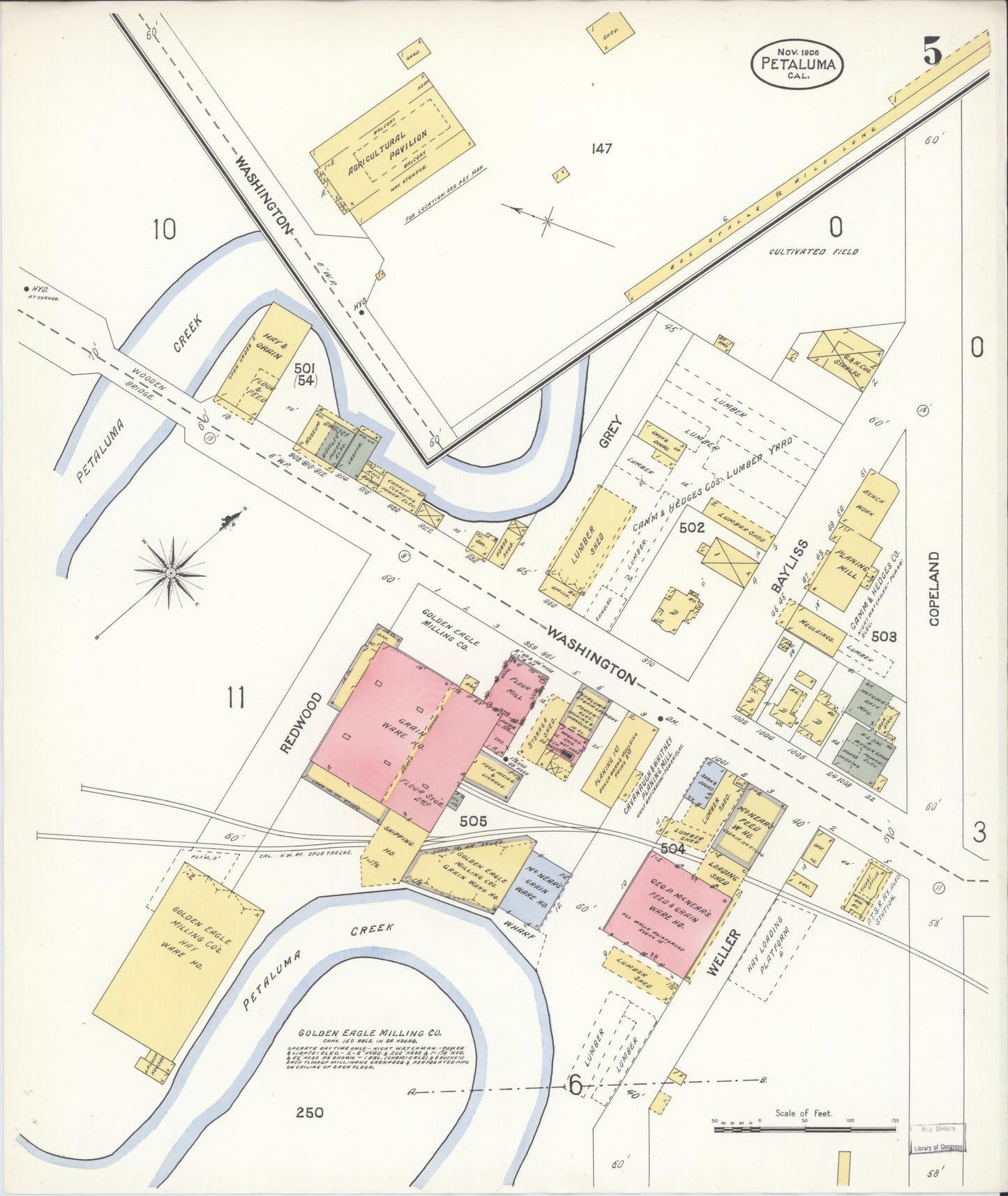 Sanborn Fire Insurance Map from Petaluma, Sonoma County, California (1906), Sheet #0005 - Complete Map Set gallery image, historic Sanborn map, vintage wall art, California California