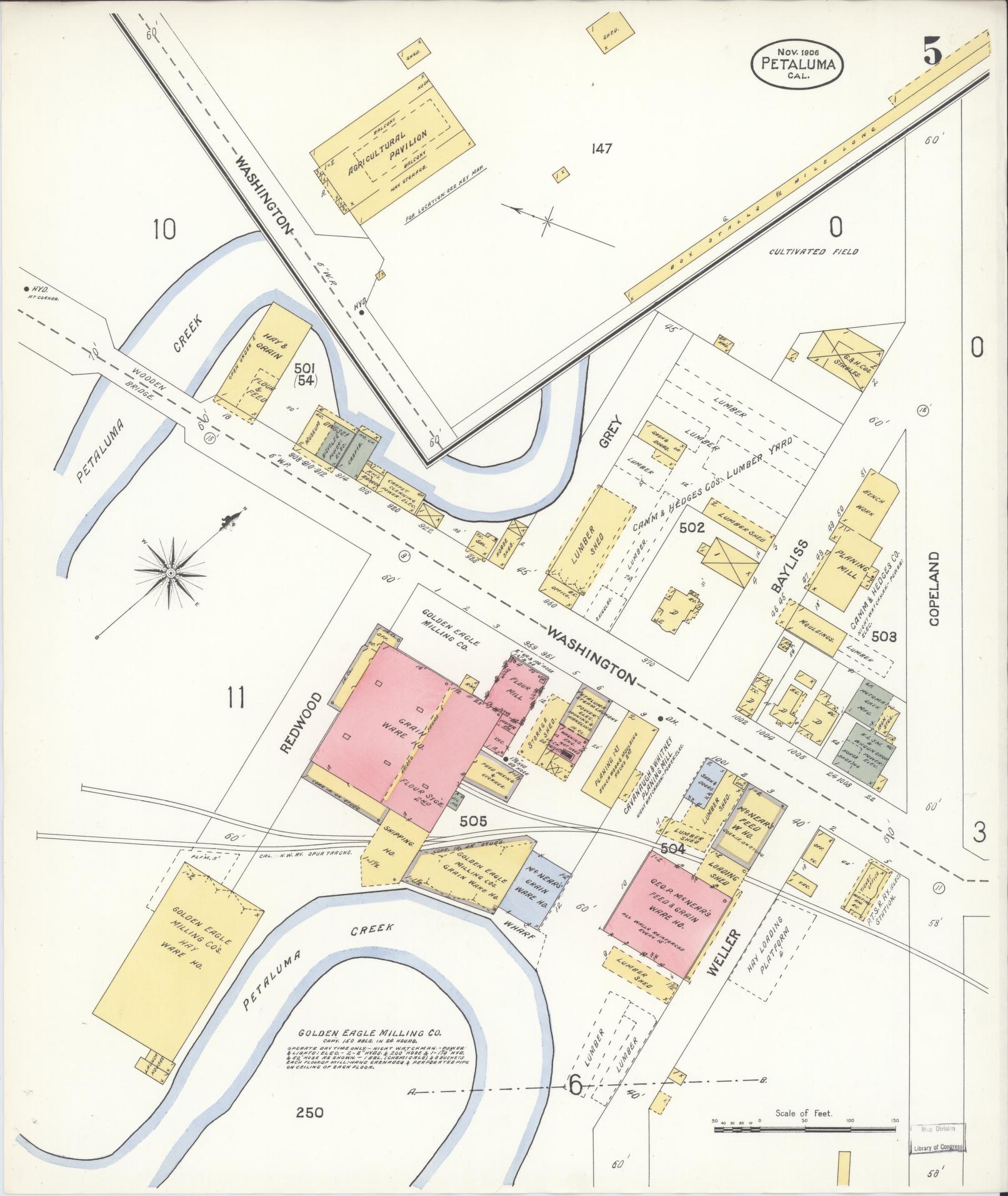 Sanborn Fire Insurance Map from Petaluma, Sonoma County, California (1906), Sheet #0005 - Complete Map Set gallery image, historic Sanborn map, vintage wall art, California California