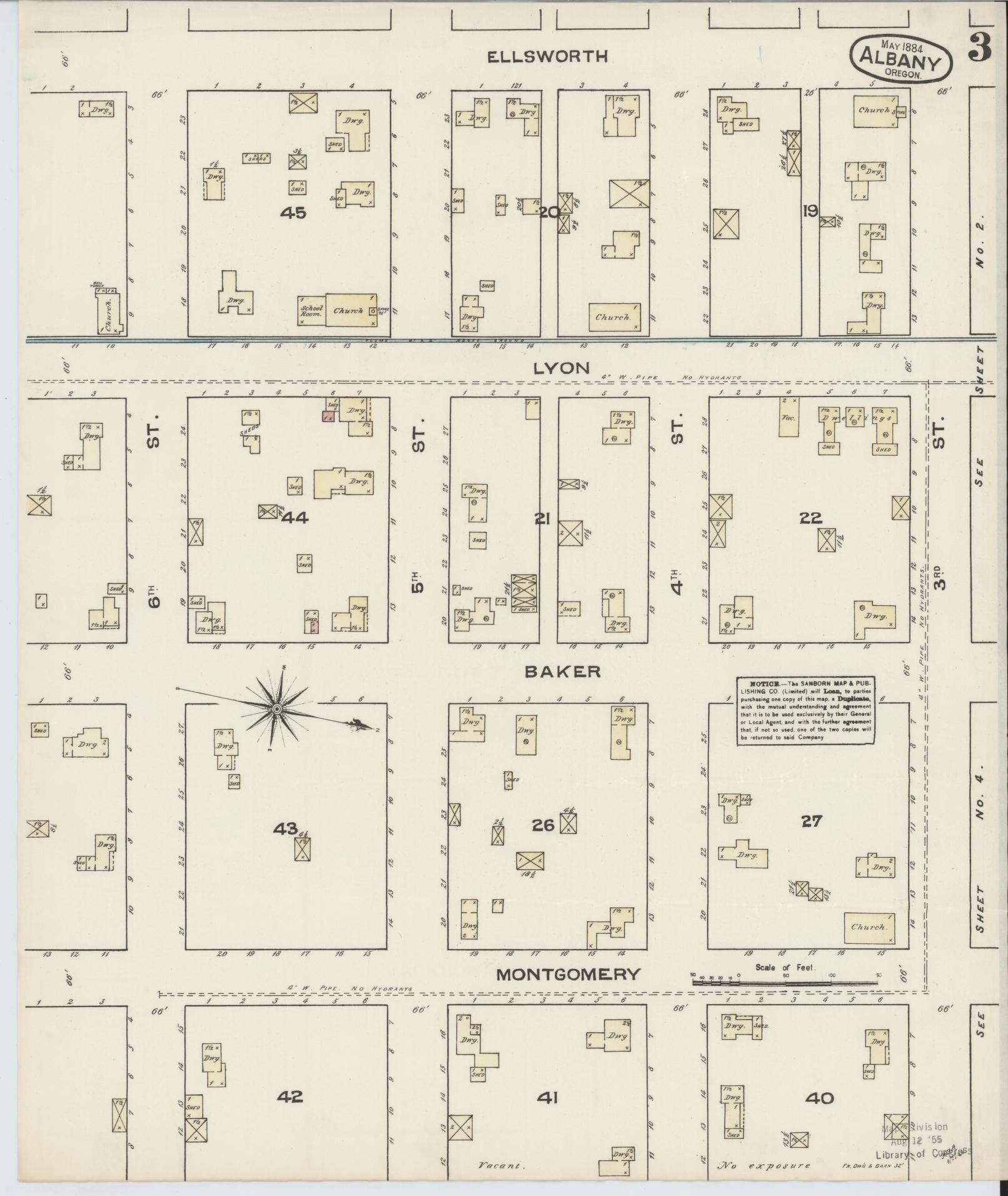 Sanborn Fire Insurance Map from Albany, Linn County, Oregon (1884), Sheet #0003 - Complete Map Set gallery image, historic Sanborn map, vintage wall art, Oregon Oregon