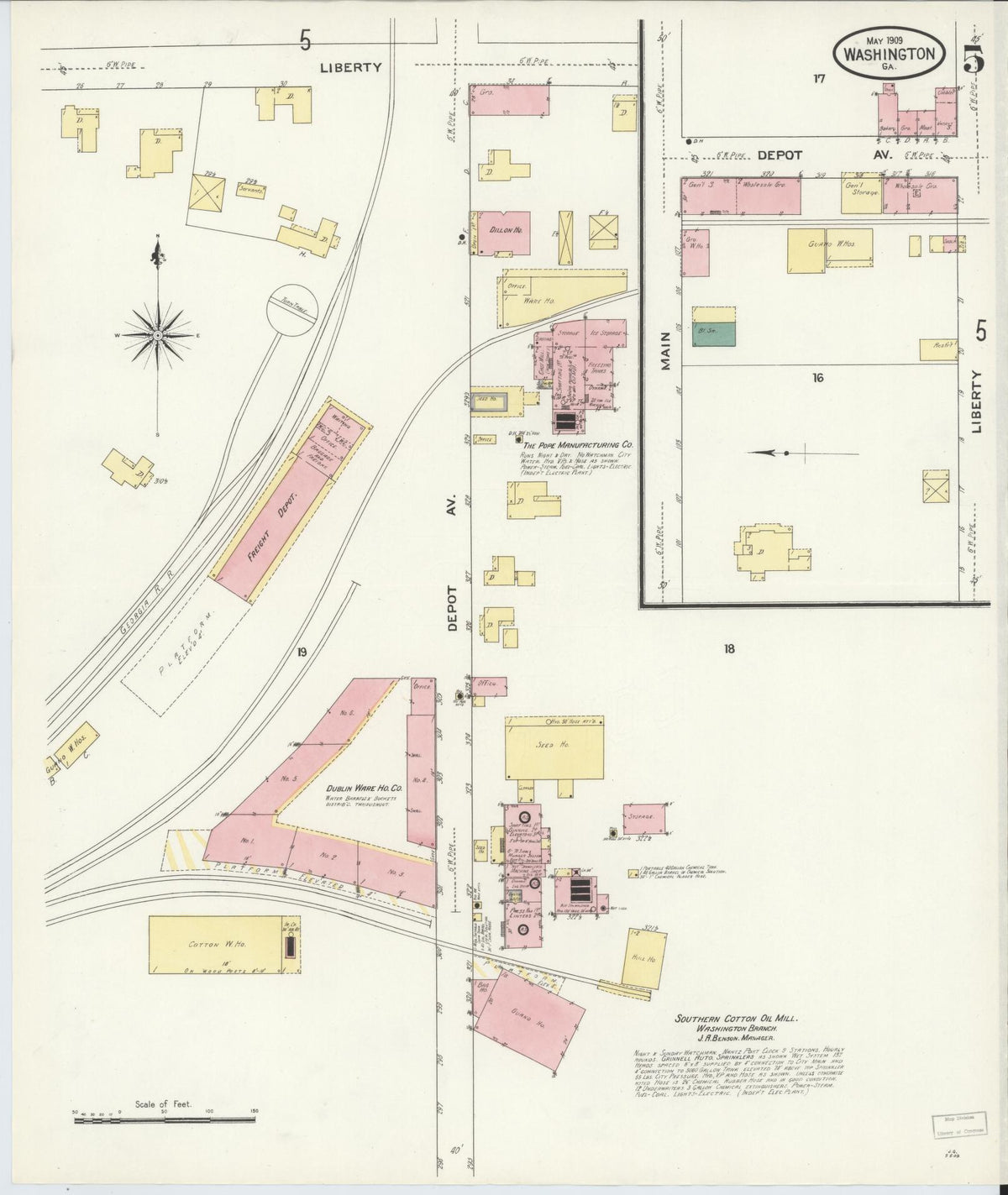 Sanborn Fire Insurance Map from Washington, Wilkes County, Georgia (1909), Sheet #0005 - Complete Map Set gallery image, historic Sanborn map, vintage wall art, Washington Washington