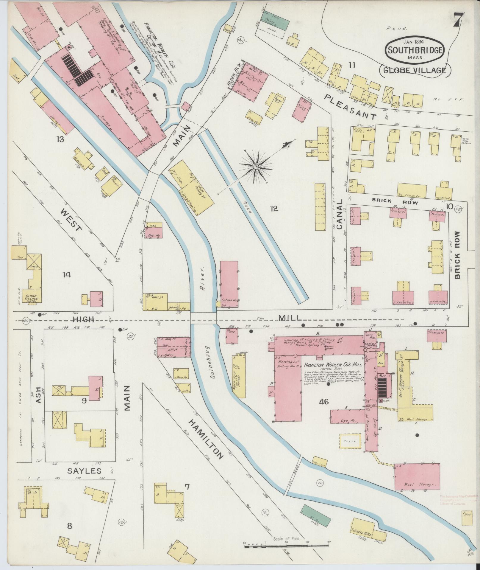 Sanborn Fire Insurance Map from Southbridge, Worcester County, Massachusetts (1894), Sheet #0007 - Complete Map Set gallery image, historic Sanborn map, vintage wall art, Massachusetts Massachusetts