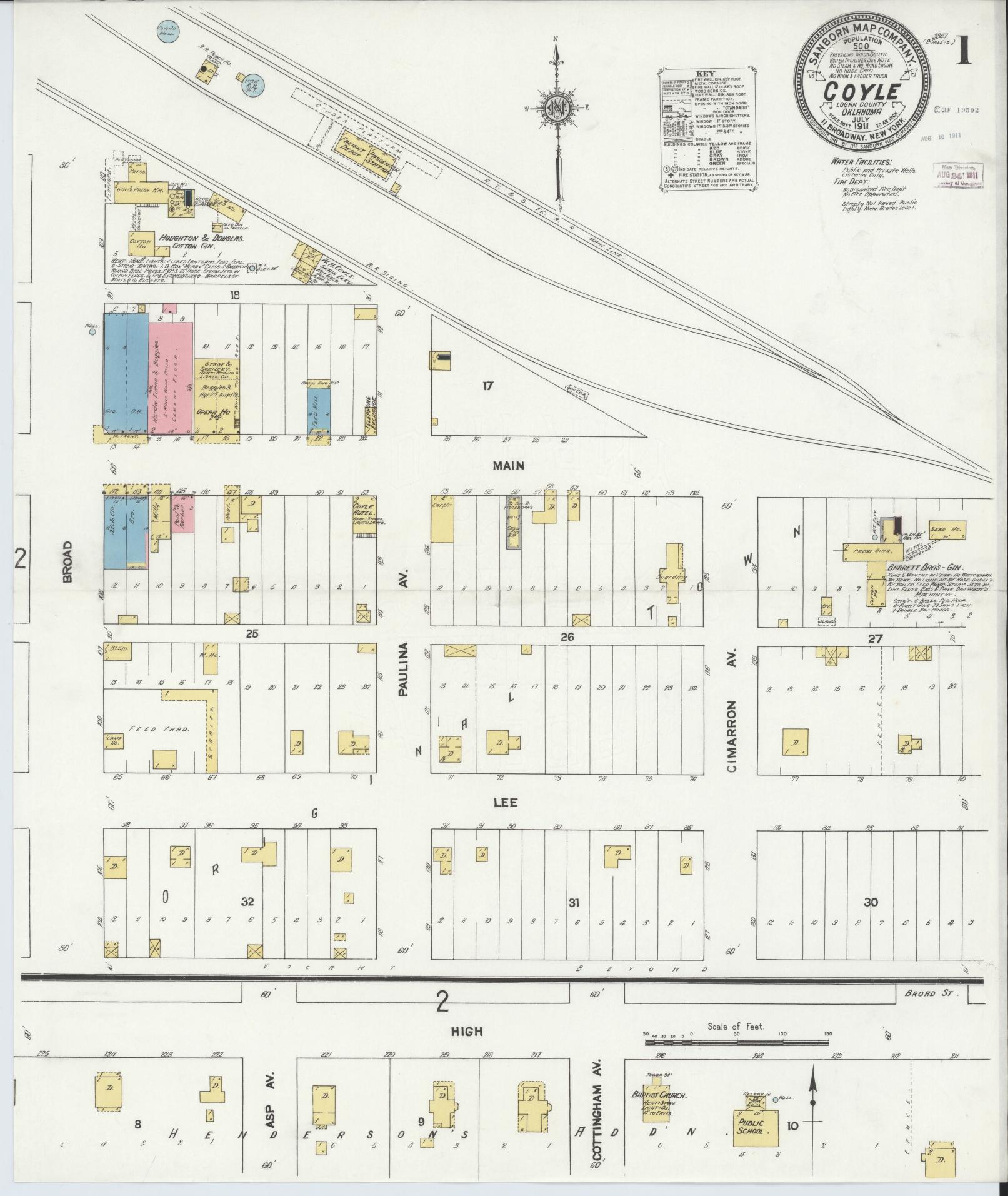 Sanborn Fire Insurance Map from Coyle, Logan County, Oklahoma (1911), Sheet #0001 - Historic Sanborn Fire Insurance Map Print, vintage old map wall art, antique decor, genealogy gift, Oklahoma Oklahoma map