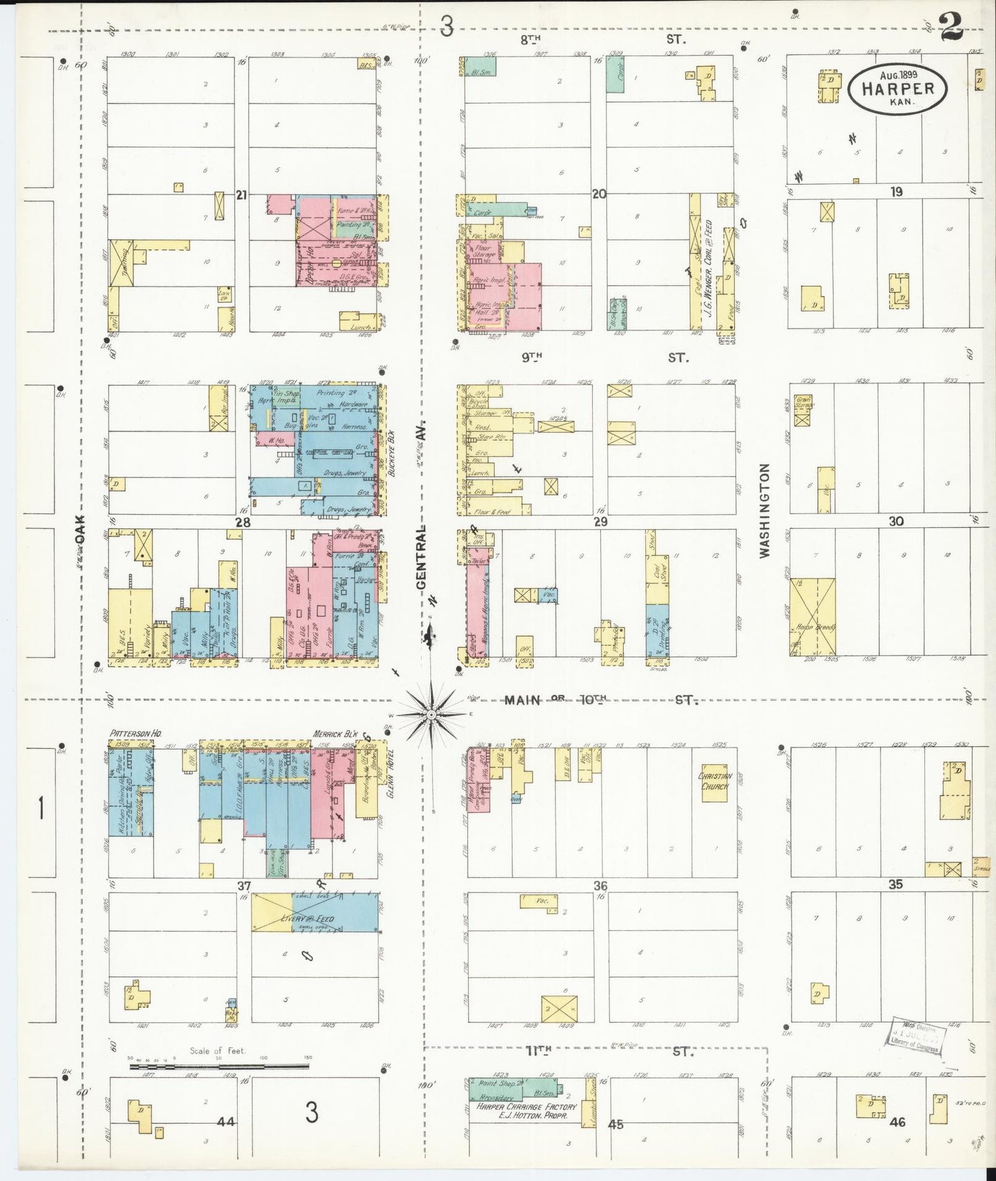 Sanborn Fire Insurance Map from Harper, Harper County, Kansas (1899), Sheet #0002 - Complete Map Set gallery image, historic Sanborn map, vintage wall art, Kansas Kansas