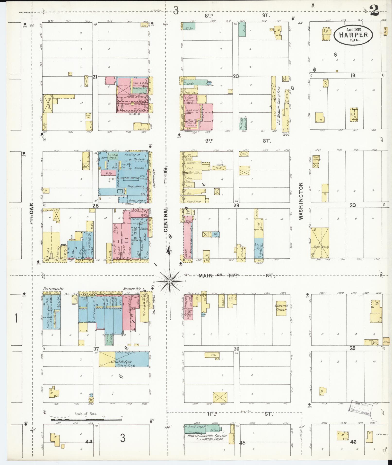 Sanborn Fire Insurance Map from Harper, Harper County, Kansas (1899), Sheet #0002 - Complete Map Set gallery image, historic Sanborn map, vintage wall art, Kansas Kansas