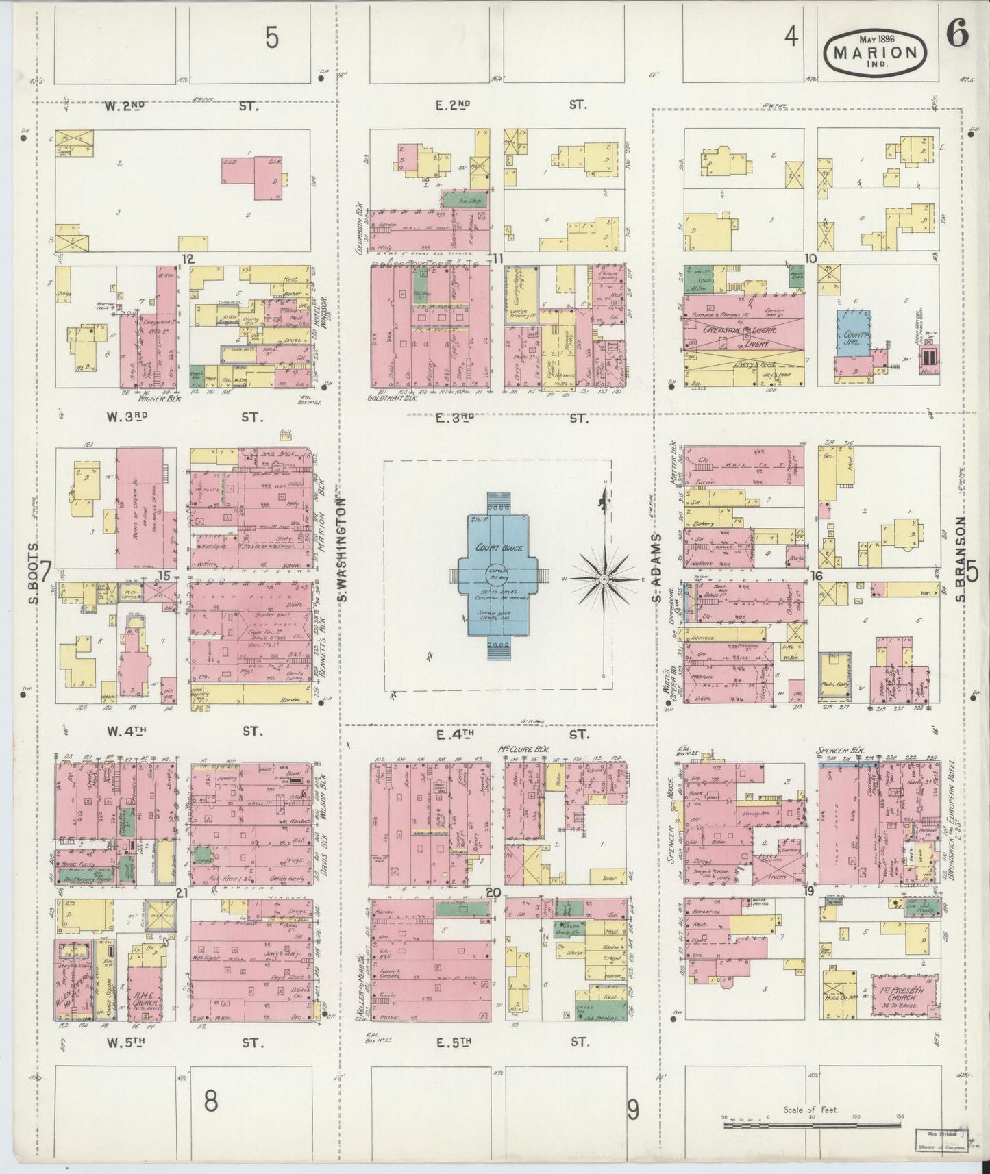 Sanborn Fire Insurance Map from Marion, Grant County, Indiana (1896), Sheet #0006 - Complete Map Set gallery image, historic Sanborn map, vintage wall art, Indiana Indiana