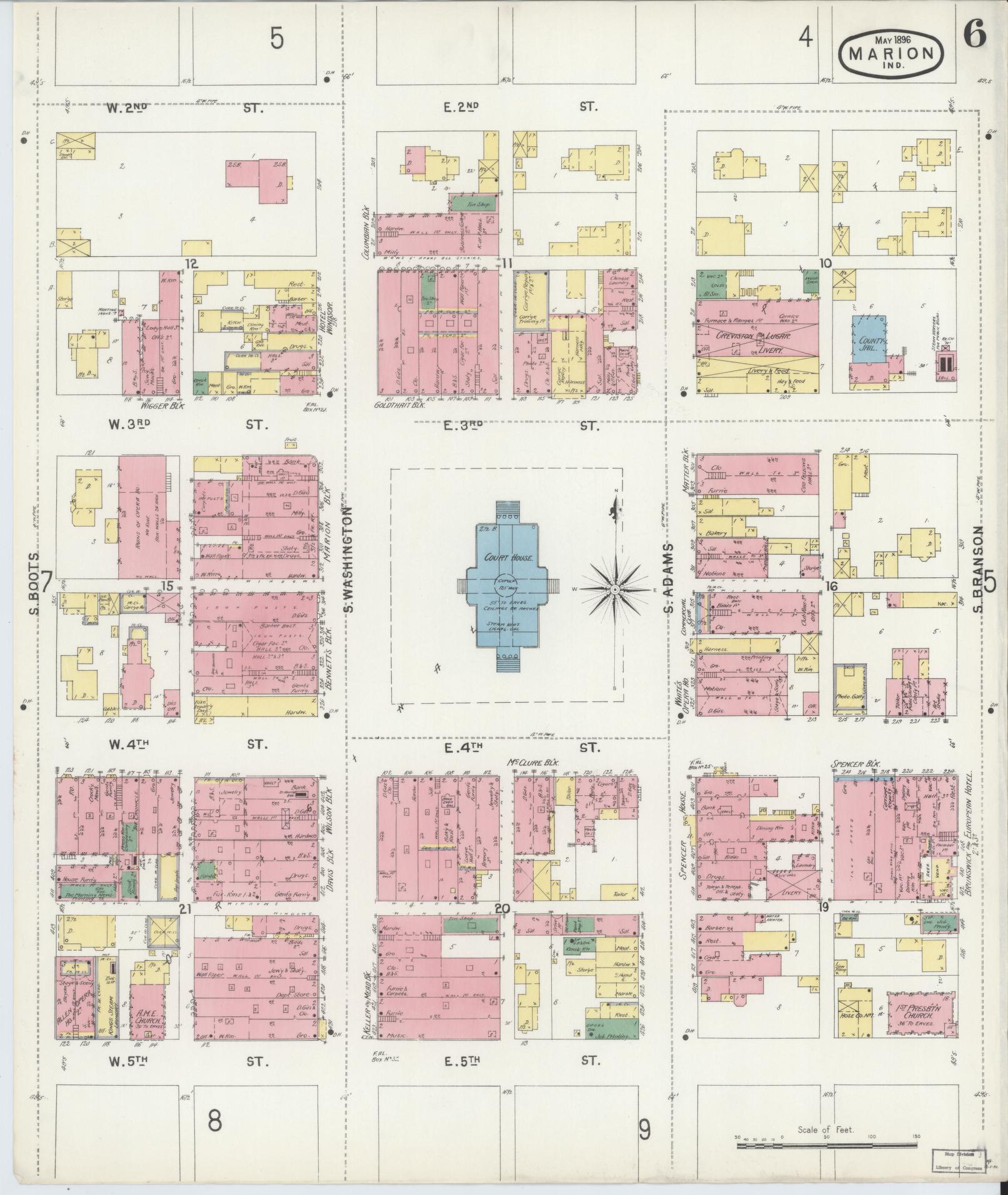Sanborn Fire Insurance Map from Marion, Grant County, Indiana (1896), Sheet #0006 - Complete Map Set gallery image, historic Sanborn map, vintage wall art, Indiana Indiana
