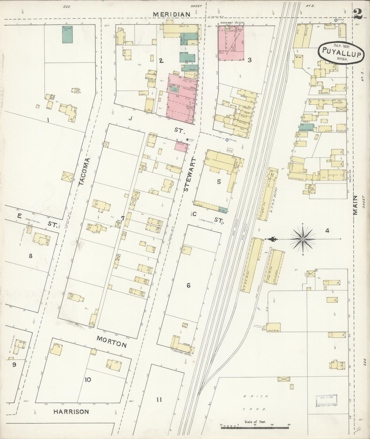 Sanborn Fire Insurance Map from Puyallup, Pierce County, Washington (1891), Sheet #0002 - Historic Sanborn Fire Insurance Map Print, vintage old map wall art, antique decor, genealogy gift, Washington Washington map
