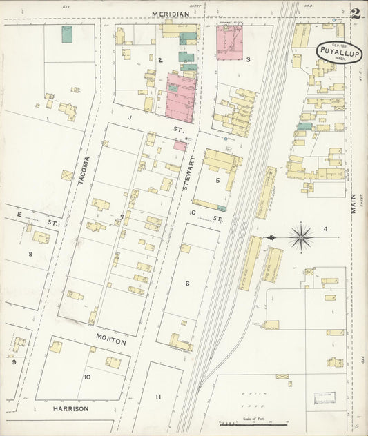 Sanborn Fire Insurance Map from Puyallup, Pierce County, Washington (1891), Sheet #0002 - Historic Sanborn Fire Insurance Map Print, vintage old map wall art, antique decor, genealogy gift, Washington Washington map