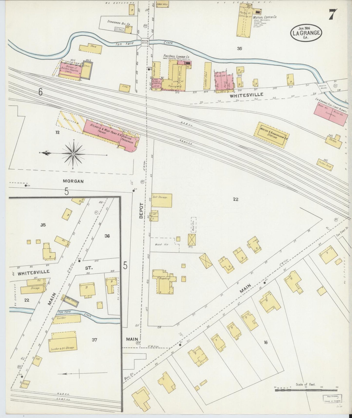 Sanborn Fire Insurance Map from La Grange, Troup County, Georgia (1906), Sheet #0007 - Complete Map Set gallery image, historic Sanborn map, vintage wall art, Georgia Georgia