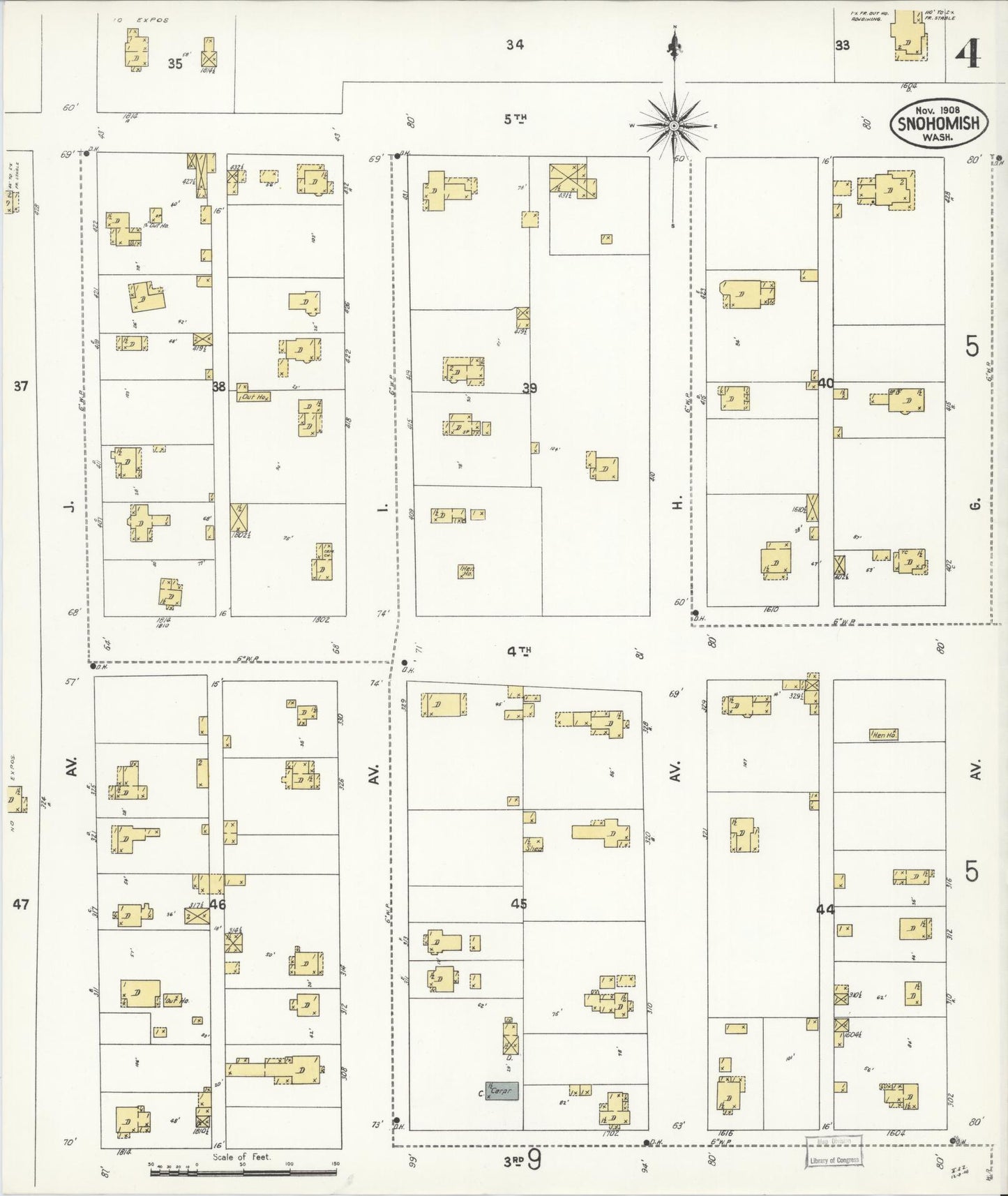 Sanborn Fire Insurance Map from Snohomish, Snohomish County, Washington (1908), Sheet #0004 - Complete Map Set gallery image, historic Sanborn map, vintage wall art, Washington Washington