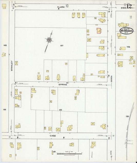Sanborn Fire Insurance Map from Mount Morris, Livingston County, New York (1921), Sheet #0012 - Historic Sanborn Fire Insurance Map Print, vintage old map wall art, antique decor, genealogy gift, New York New York map