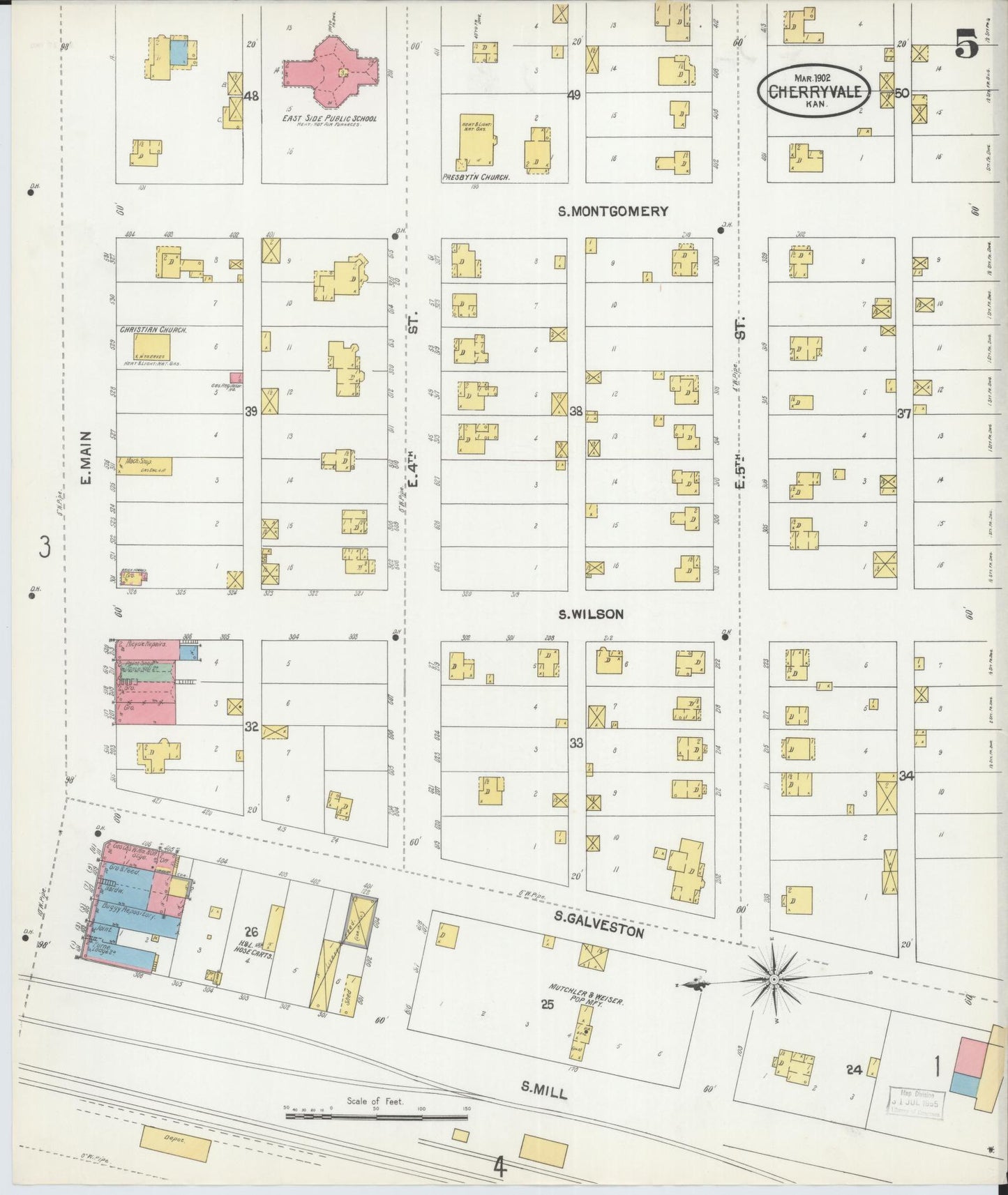 Sanborn Fire Insurance Map from Cherryvale, Montgomery County, Kansas (1902), Sheet #0005 - Complete Map Set gallery image, historic Sanborn map, vintage wall art, Kansas Kansas