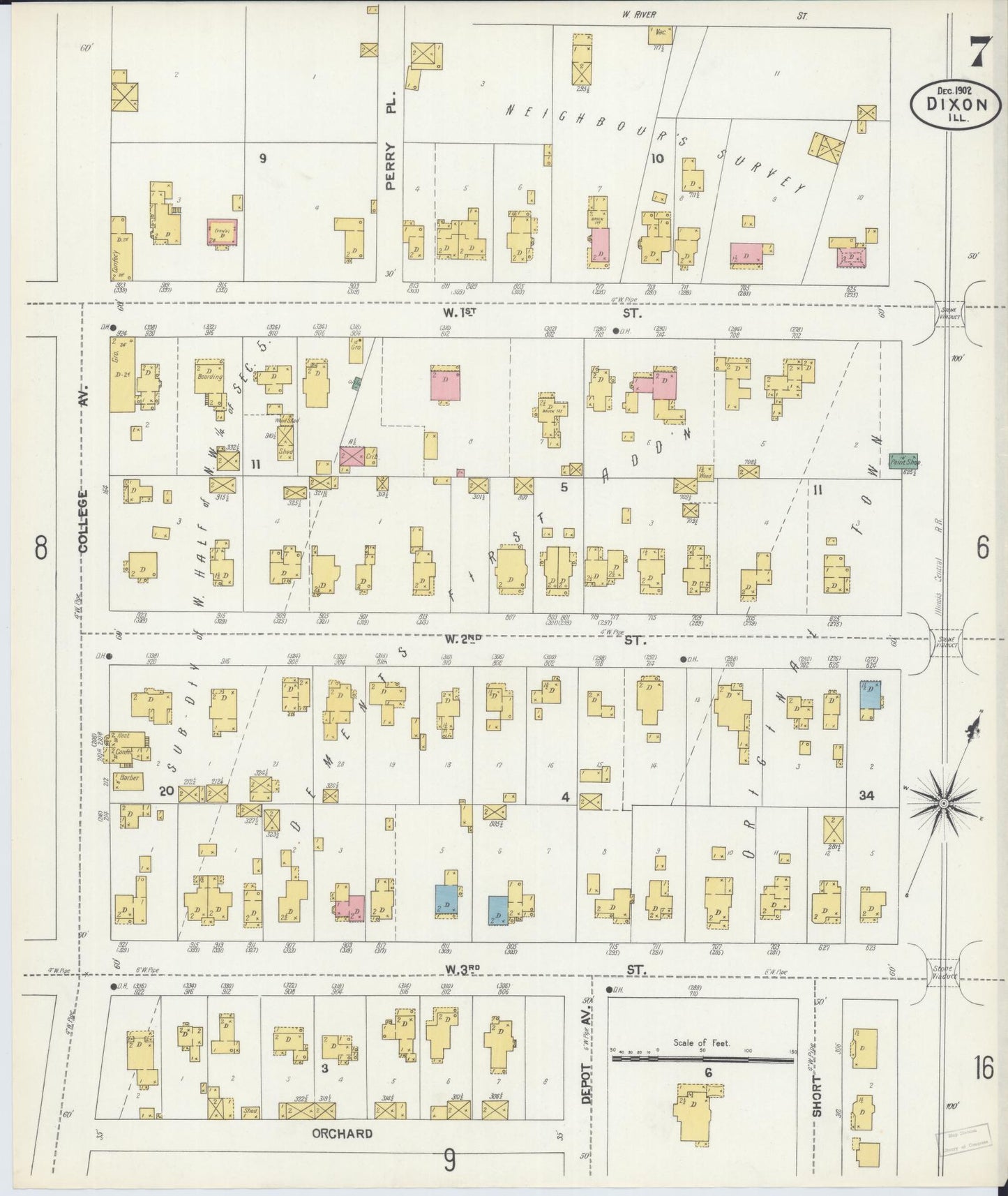 Sanborn Fire Insurance Map from Dixon, Lee County, Illinois (1902), Sheet #0007 - Complete Map Set gallery image, historic Sanborn map, vintage wall art, Illinois Illinois