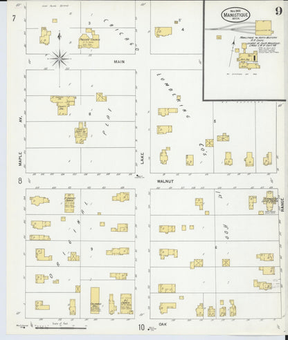 Sanborn Fire Insurance Map from Manistique, Schoolcraft County, Michigan (1900), Sheet #0009 - Historic Sanborn Fire Insurance Map Print, vintage old map wall art, antique decor, genealogy gift, Michigan Michigan map