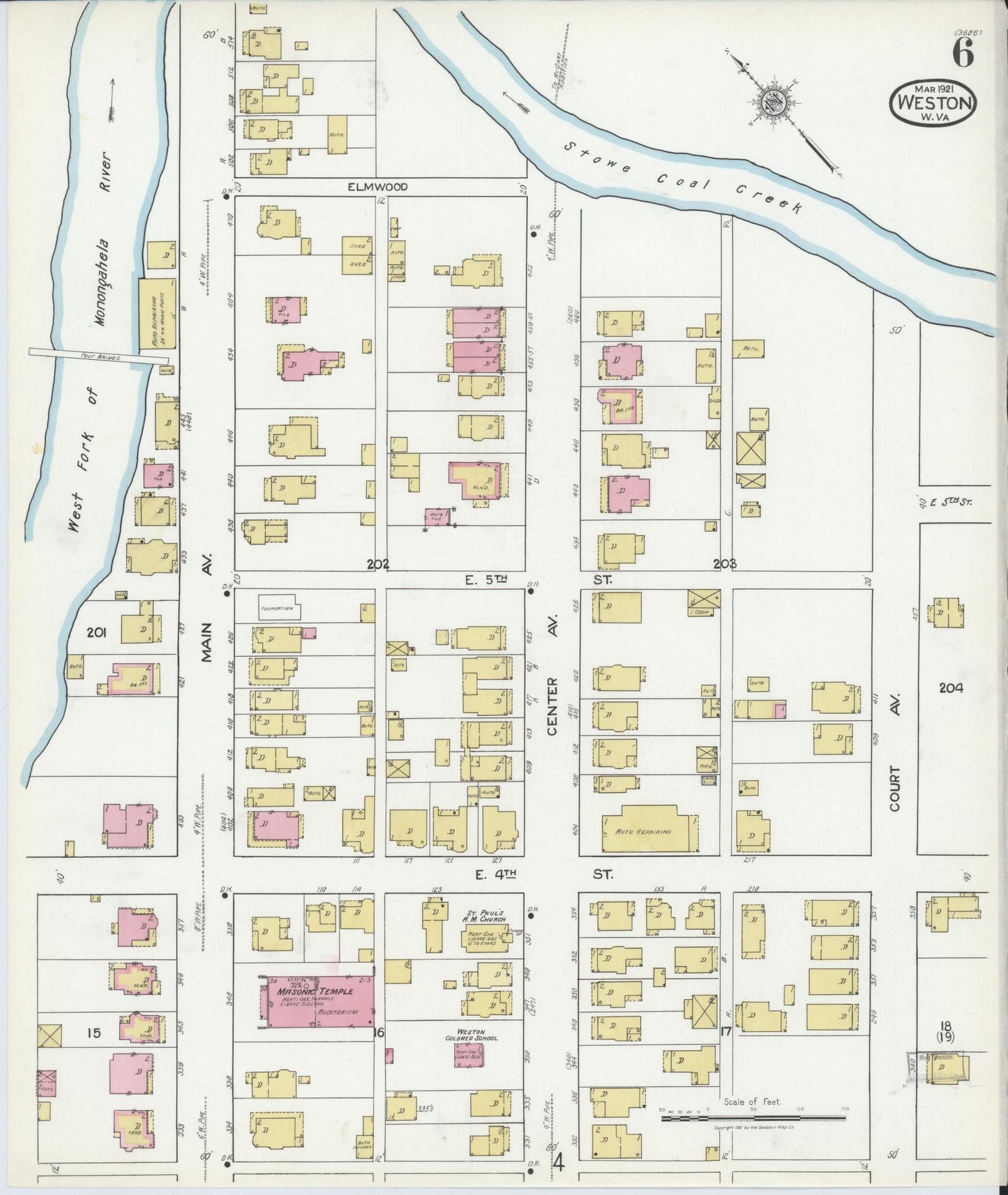 Sanborn Fire Insurance Map from Weston, Lewis County, West Virginia (1921), Sheet #0006 - Complete Map Set gallery image, historic Sanborn map, vintage wall art, West Virginia West Virginia