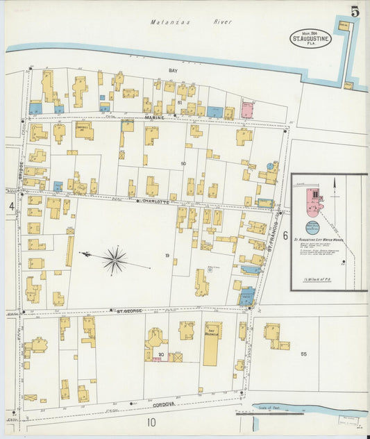 Sanborn Fire Insurance Map from Saint Augustine, Saint John's County, Florida (1904), Sheet #0005 - Historic Sanborn Fire Insurance Map Print, vintage old map wall art, antique decor, genealogy gift, Florida Florida map