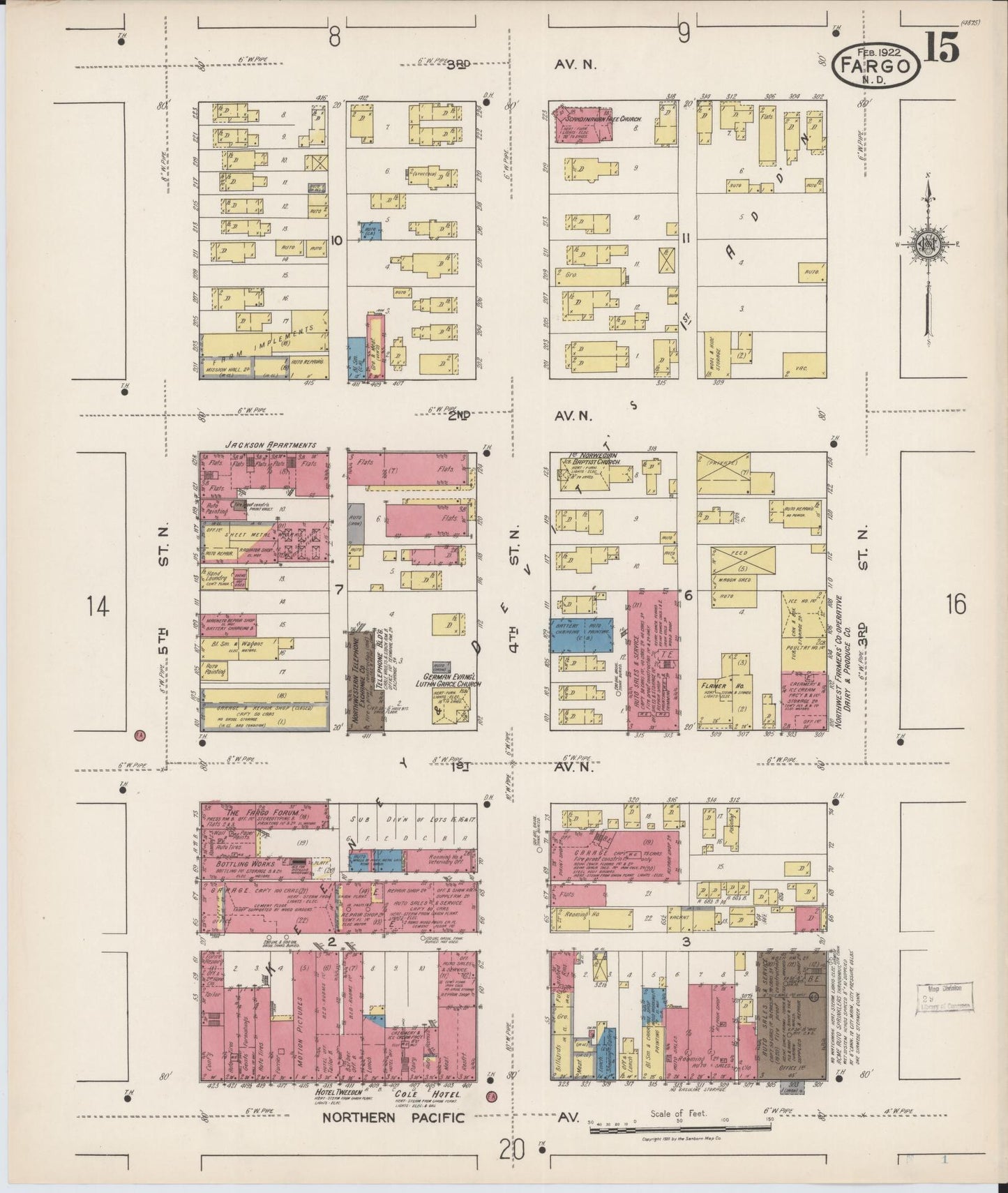 Sanborn Fire Insurance Map from Fargo, Cass County, North Dakota (1922), Sheet #0015 - Complete Map Set gallery image, historic Sanborn map, vintage wall art, North Dakota North Dakota