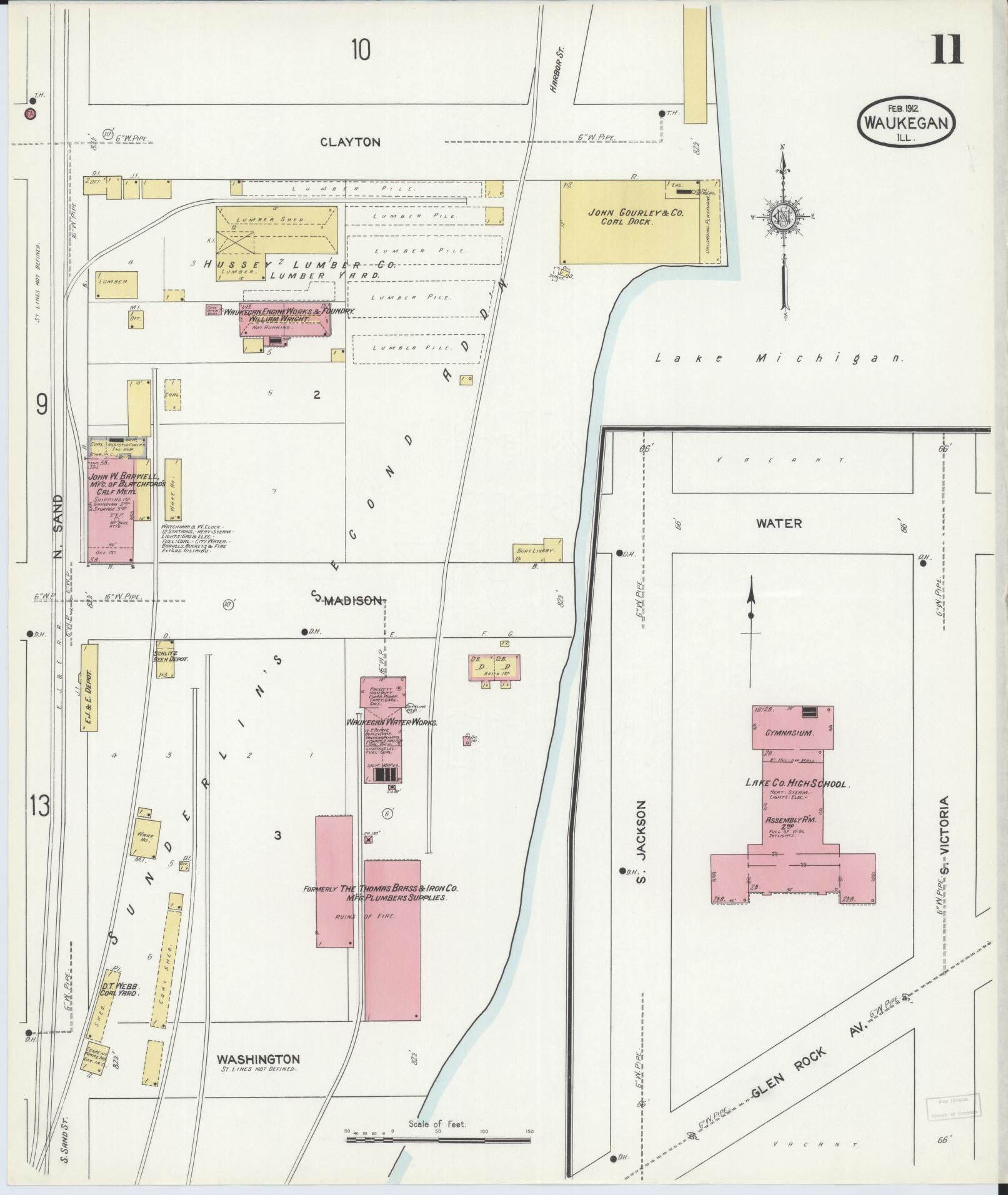 Sanborn Fire Insurance Map from Waukegan, Lake County, Illinois. (1912), Sheet 11 – Historic Sanborn Fire Insurance Map Print