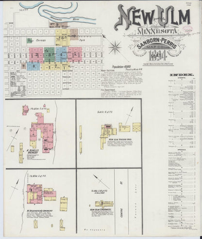 Sanborn Fire Insurance Map from New Ulm, Brown County, Minnesota (1894), Sheet #0001 - Historic Sanborn Fire Insurance Map Print, vintage old map wall art, antique decor, genealogy gift, Minnesota Minnesota map