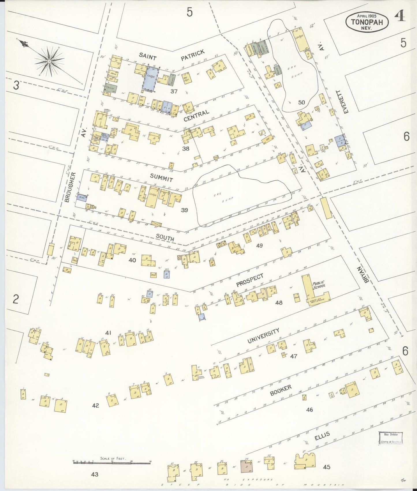 Sanborn Fire Insurance Map from Tonopah, Nye County, Nevada (1905), Sheet #0004 - Complete Map Set gallery image, historic Sanborn map, vintage wall art, Nevada Nevada