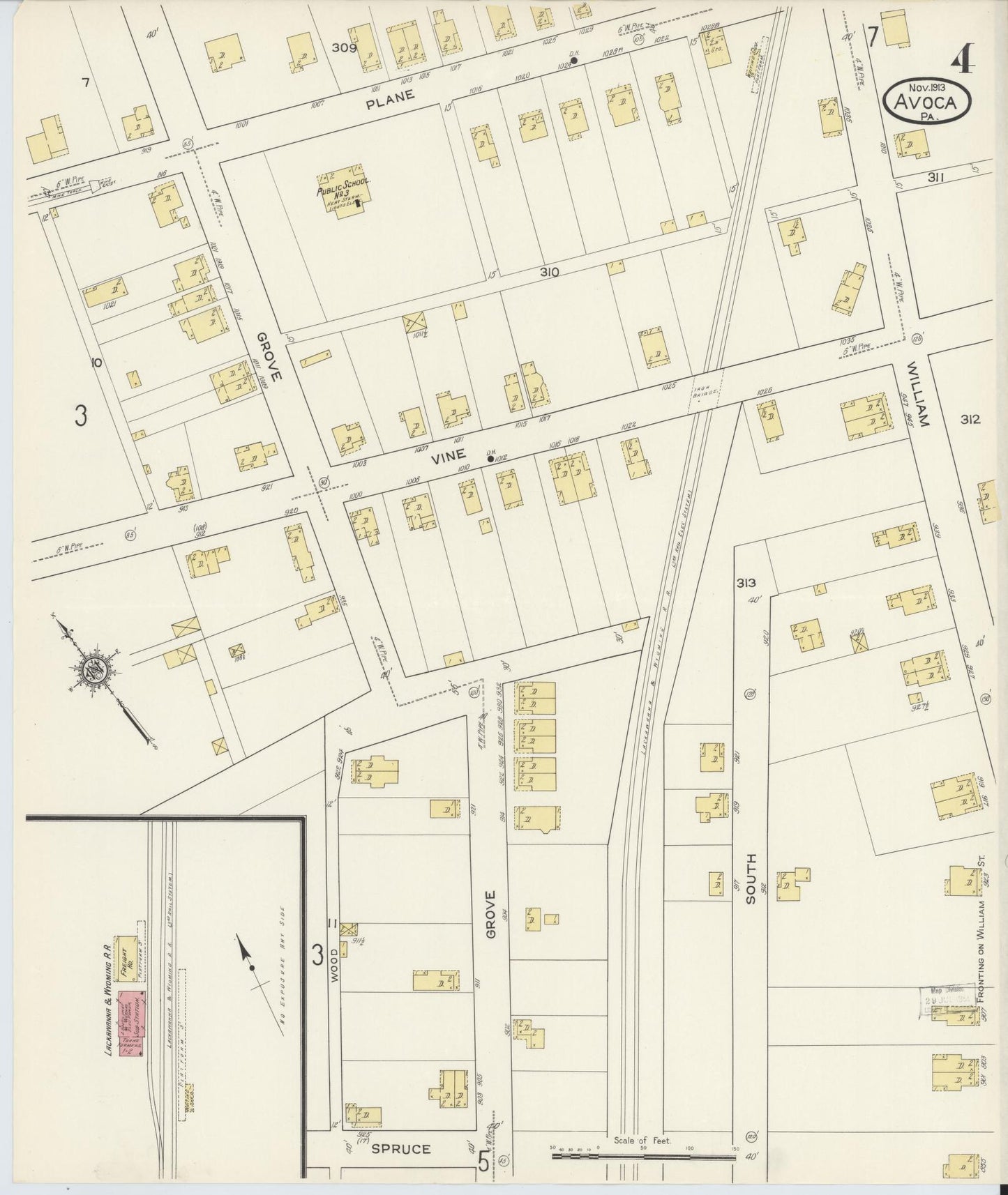 Sanborn Fire Insurance Map from Avoca, Luzerne County, Pennsylvania (1913), Sheet #0004 - Historic Sanborn Fire Insurance Map Print, vintage old map wall art, antique decor, genealogy gift, Pennsylvania Pennsylvania map