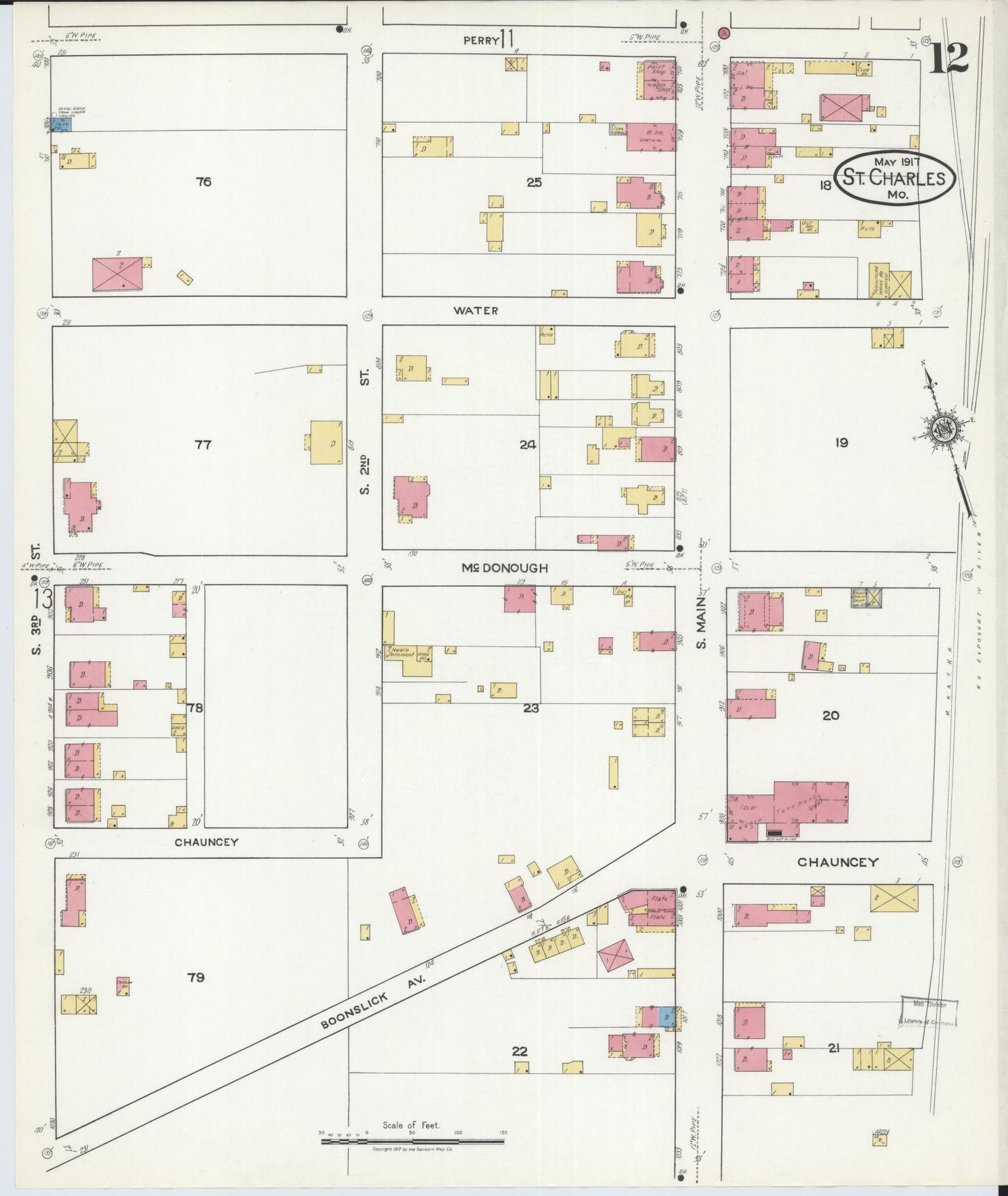 Sanborn Fire Insurance Map from Saint Charles, Saint Charles County, Missouri (1917), Sheet #0012 - Complete Map Set gallery image, historic Sanborn map, vintage wall art, Missouri Missouri