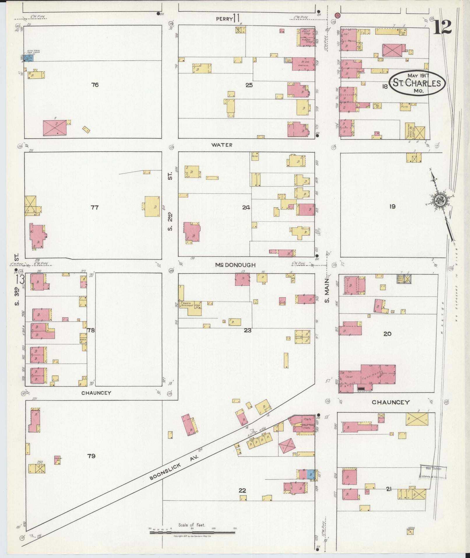 Sanborn Fire Insurance Map from Saint Charles, Saint Charles County, Missouri (1917), Sheet #0012 - Complete Map Set gallery image, historic Sanborn map, vintage wall art, Missouri Missouri