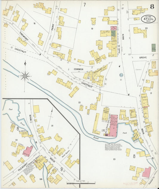 Sanborn Fire Insurance Map from Athol, Worcester County, Massachusetts (1900), Sheet #0008 - Historic Sanborn Fire Insurance Map Print, vintage old map wall art, antique decor, genealogy gift, Massachusetts Massachusetts map