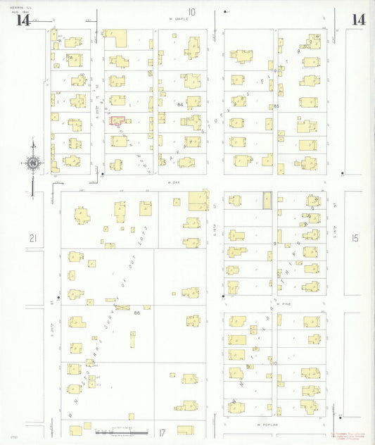 Sanborn Fire Insurance Map from Herrin, Williamson County, Illinois (1941), Sheet #0014 - Historic Sanborn Fire Insurance Map Print, vintage old map wall art, antique decor, genealogy gift, Illinois Illinois map