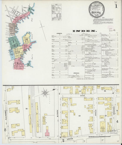 Sanborn Fire Insurance Map from Rockland, Knox County, Maine (1896), Sheet #0001 - Complete Map Set gallery image, historic Sanborn map, vintage wall art, Maine Maine