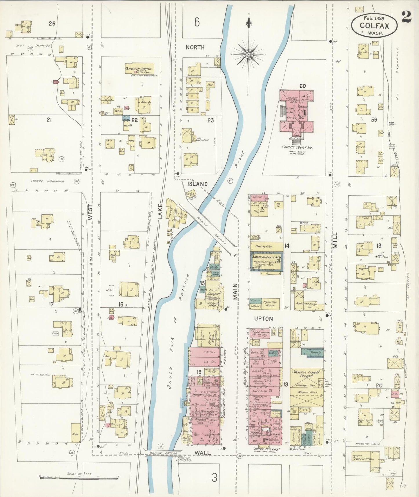 Sanborn Fire Insurance Map from Colfax, Whitman County, Washington (1899), Sheet #0002 - Historic Sanborn Fire Insurance Map Print, vintage old map wall art, antique decor, genealogy gift, Washington Washington map