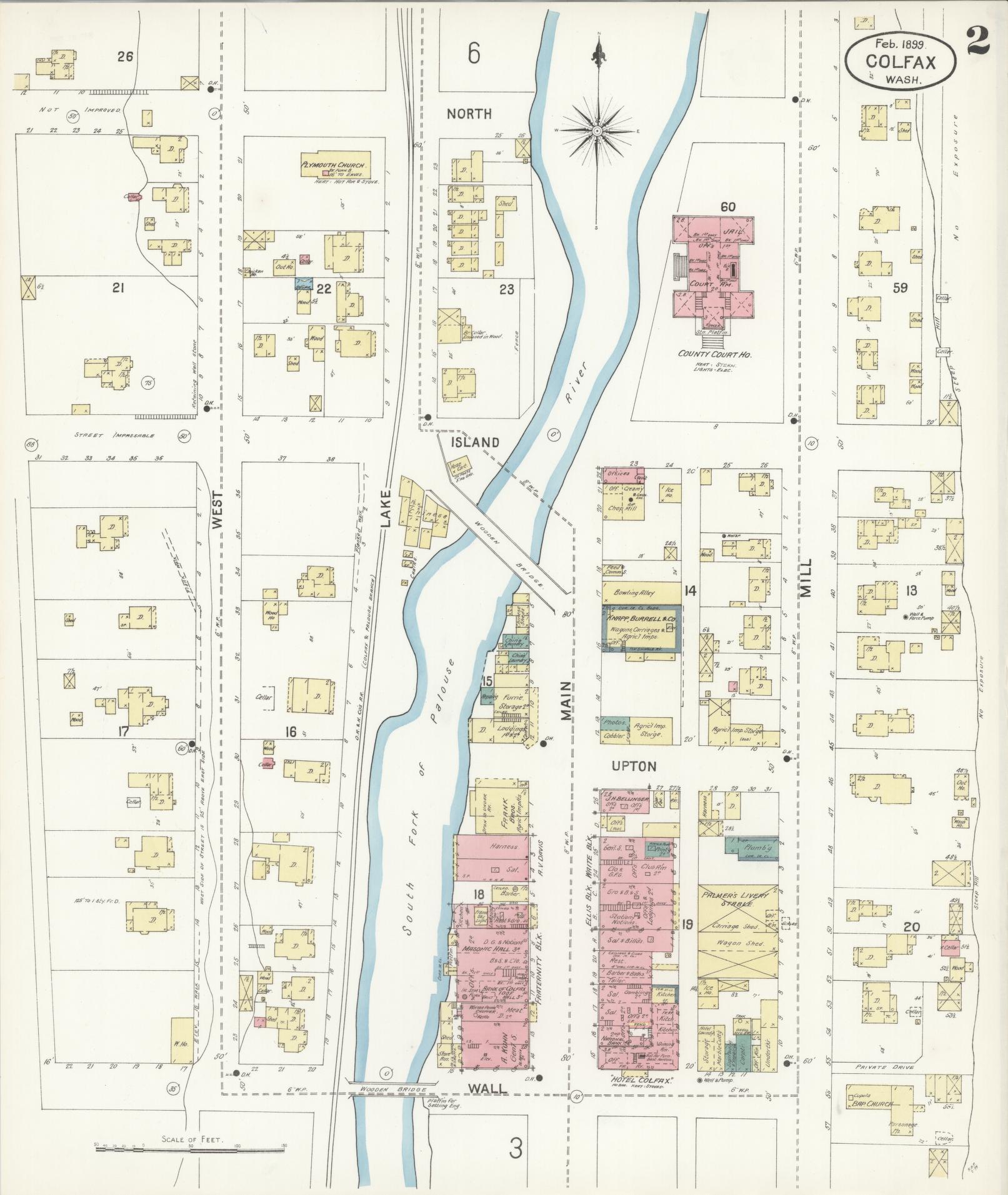 Sanborn Fire Insurance Map from Colfax, Whitman County, Washington (1899), Sheet #0002 - Historic Sanborn Fire Insurance Map Print, vintage old map wall art, antique decor, genealogy gift, Washington Washington map