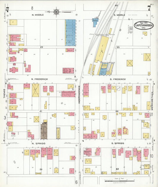 Sanborn Fire Insurance Map from Cape Girardeau, Cape Girardeau County, Missouri (1923), Sheet #0007 - Historic Sanborn Fire Insurance Map Print, vintage old map wall art, antique decor, genealogy gift, Missouri Missouri map
