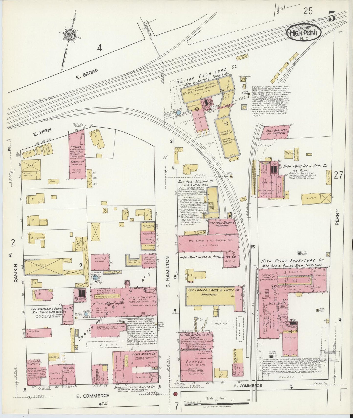 Sanborn Fire Insurance Map from High Point, Guilford County, North Carolina (1917), Sheet #0005 - Complete Map Set gallery image, historic Sanborn map, vintage wall art, North Carolina North Carolina