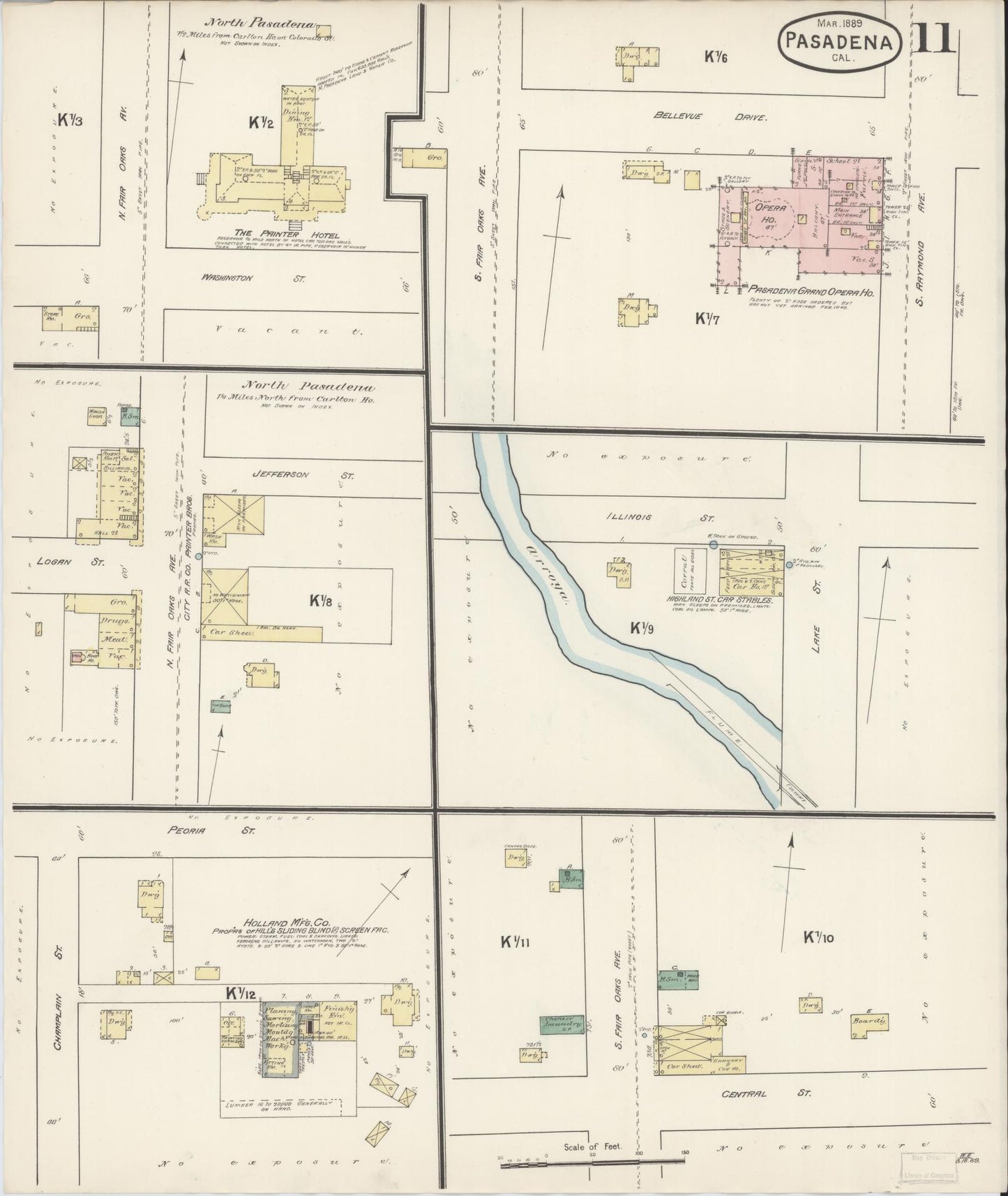 Sanborn Fire Insurance Map from Pasadena, Los Angeles County, California (1889), Sheet #0011 - Complete Map Set gallery image, historic Sanborn map, vintage wall art, California California