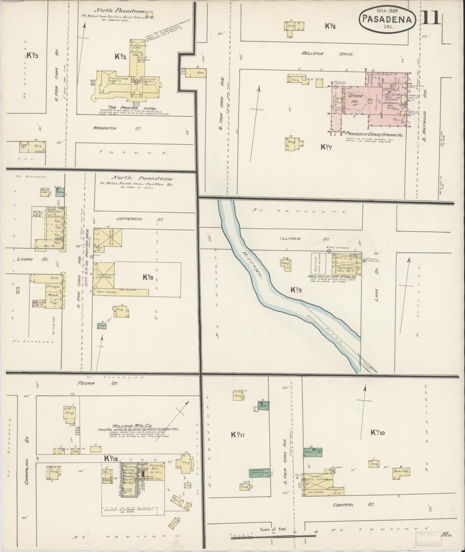 Sanborn Fire Insurance Map from Pasadena, Los Angeles County, California (1889), Sheet #0011 - Complete Map Set gallery image, historic Sanborn map, vintage wall art, California California