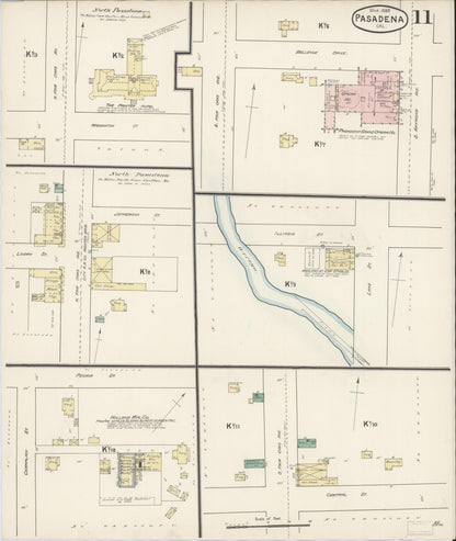 Sanborn Fire Insurance Map from Pasadena, Los Angeles County, California (1889), Sheet #0011 - Complete Map Set gallery image, historic Sanborn map, vintage wall art, California California
