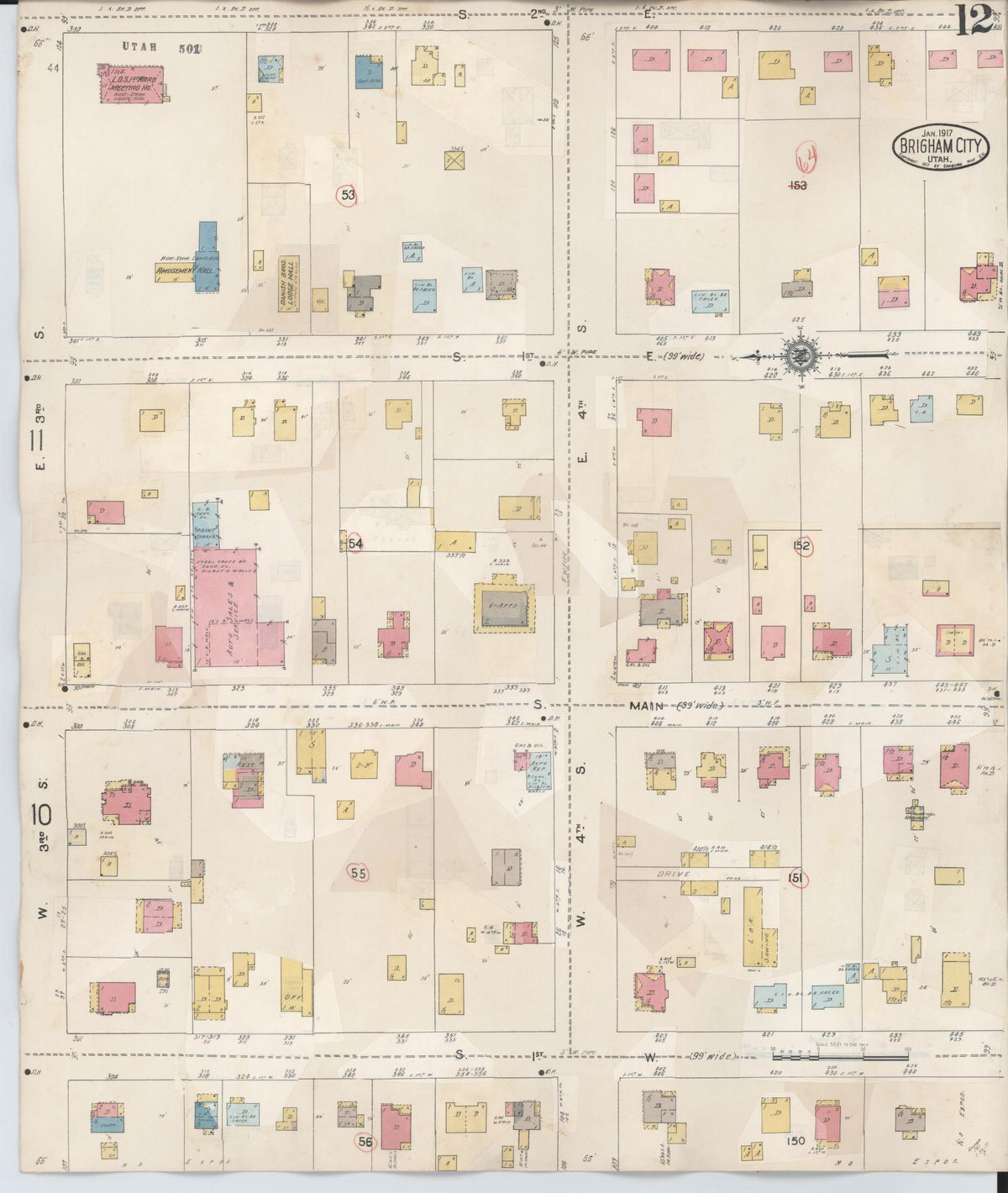 Sanborn Fire Insurance Map from Brigham City, Box Elder County, Utah (1949), Sheet #0012 - Historic Sanborn Fire Insurance Map Print, vintage old map wall art, antique decor, genealogy gift, Utah Utah map