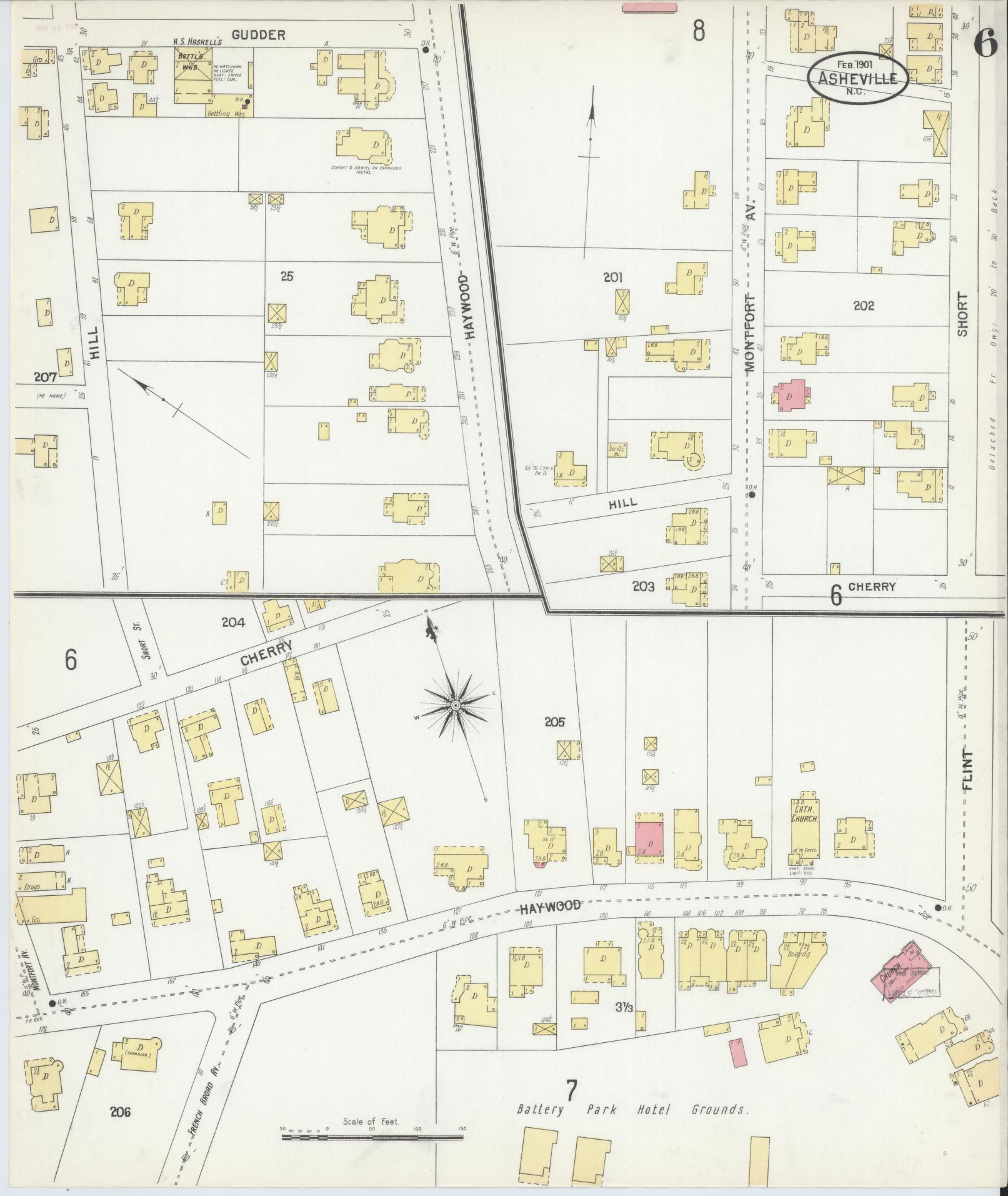 Sanborn Fire Insurance Map from Asheville, Buncombe County, North Carolina (1901), Sheet #0006 - Complete Map Set gallery image, historic Sanborn map, vintage wall art, North Carolina North Carolina