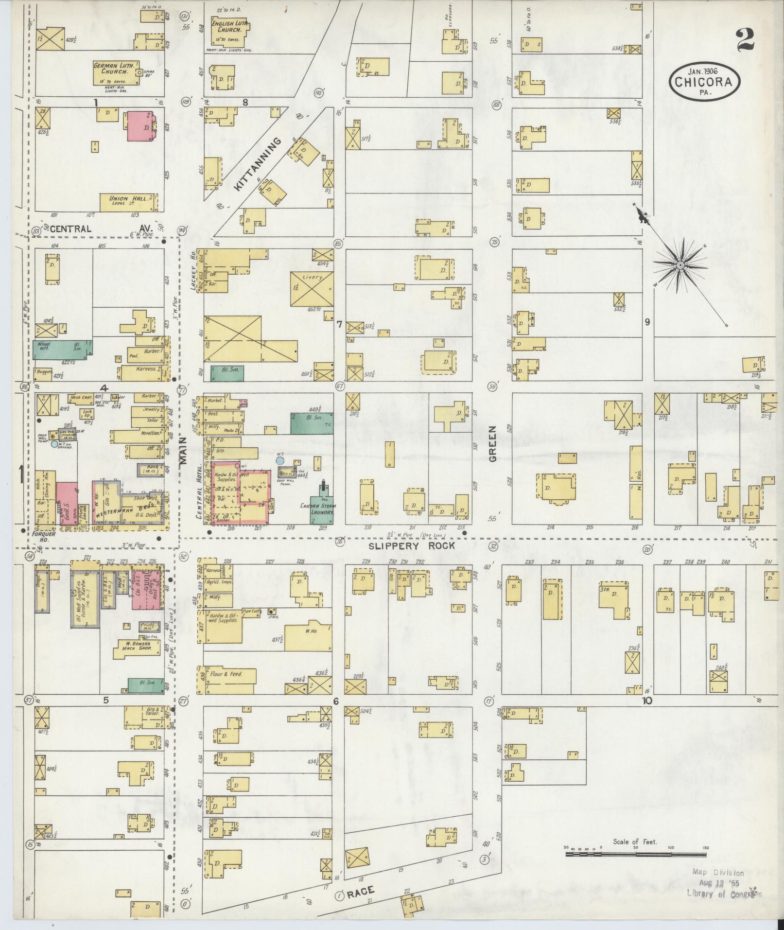 Sanborn Fire Insurance Map from Chicora, Butler County, Pennsylvania (1906), Sheet #0002 - Historic Sanborn Fire Insurance Map Print, vintage old map wall art, antique decor, genealogy gift, Pennsylvania Pennsylvania map