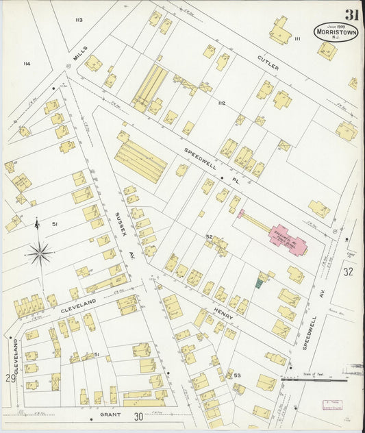Sanborn Fire Insurance Map from Morristown, Morris County, New Jersey (1909), Sheet #0031 - Historic Sanborn Fire Insurance Map Print, vintage old map wall art, antique decor, genealogy gift, New Jersey New Jersey map