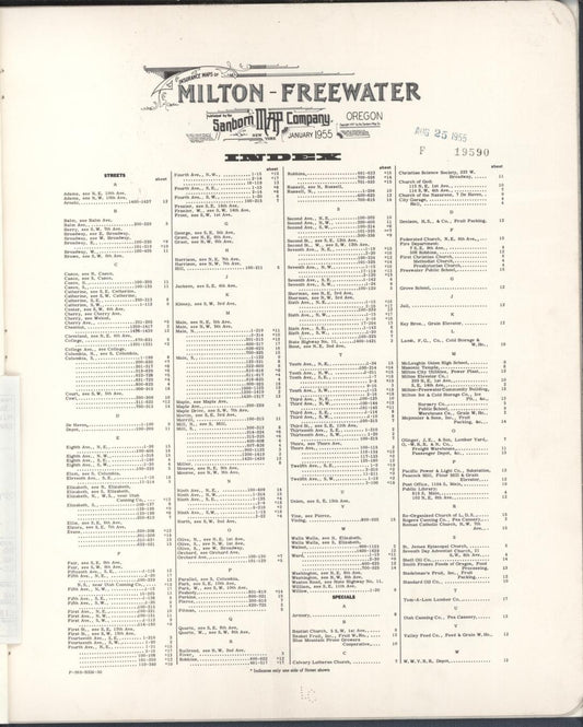 Sanborn Fire Insurance Map from Milton, Umatilla County, Oregon (1955), Sheet #0001 - Historic Sanborn Fire Insurance Map Print, vintage old map wall art, antique decor, genealogy gift, Oregon Oregon map