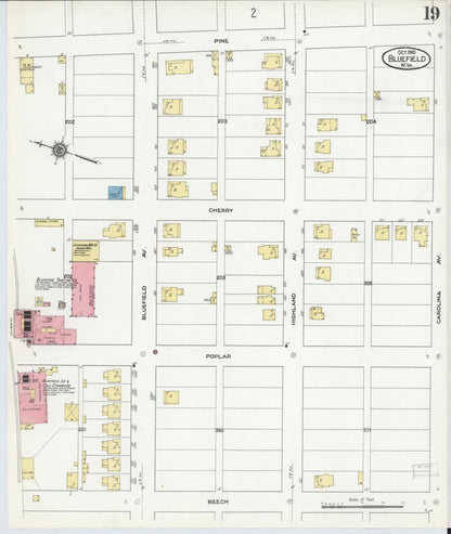Sanborn Fire Insurance Map from Bluefield, Mercer County, West Virginia (1910), Sheet #0019 - Complete Map Set gallery image, historic Sanborn map, vintage wall art, West Virginia West Virginia