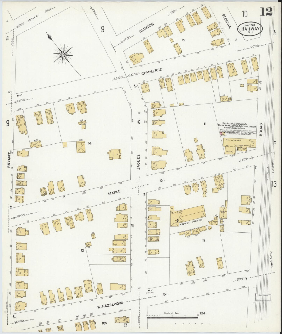Sanborn Fire Insurance Map from Rahway, Union County, New Jersey (1908), Sheet #0012 - Complete Map Set gallery image, historic Sanborn map, vintage wall art, New Jersey New Jersey