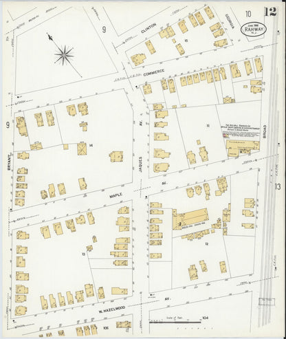 Sanborn Fire Insurance Map from Rahway, Union County, New Jersey (1908), Sheet #0012 - Complete Map Set gallery image, historic Sanborn map, vintage wall art, New Jersey New Jersey