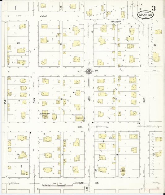 Sanborn Fire Insurance Map from Manning, Carroll County, Iowa (1913), Sheet #0003 - Historic Sanborn Fire Insurance Map Print, vintage old map wall art