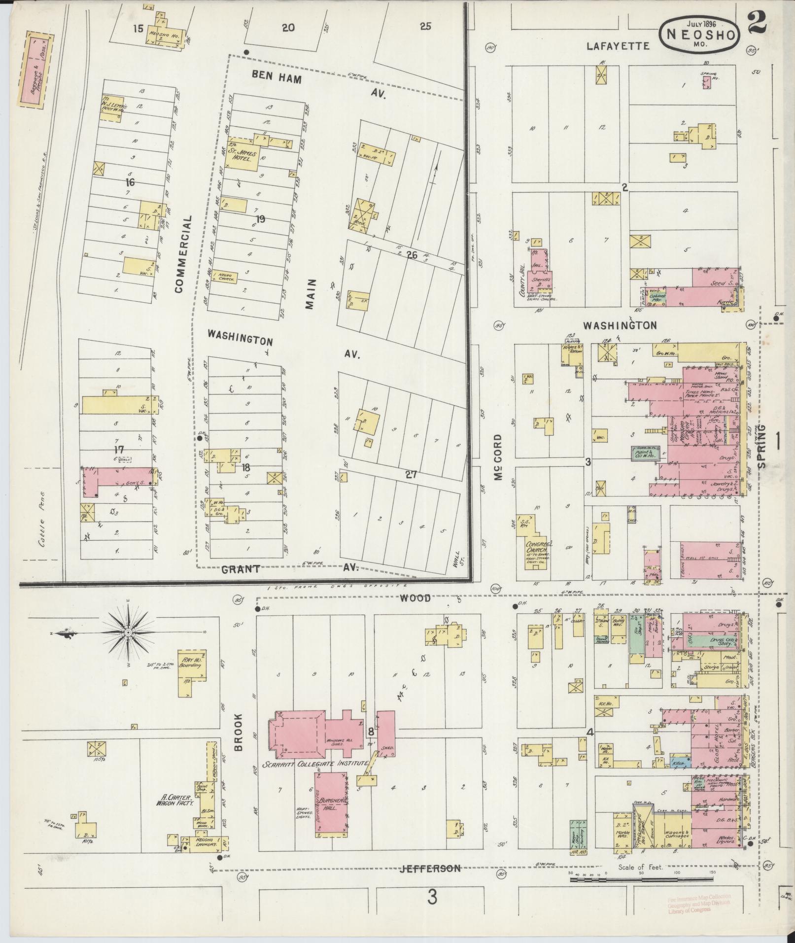 Sanborn Fire Insurance Map from Neosho, Newton County, Missouri (1896), Sheet #0002 - Complete Map Set gallery image, historic Sanborn map, vintage wall art, Missouri Missouri