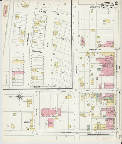 Sanborn Fire Insurance Map from Neosho, Newton County, Missouri (1896), Sheet #0002 - Complete Map Set gallery image, historic Sanborn map, vintage wall art, Missouri Missouri